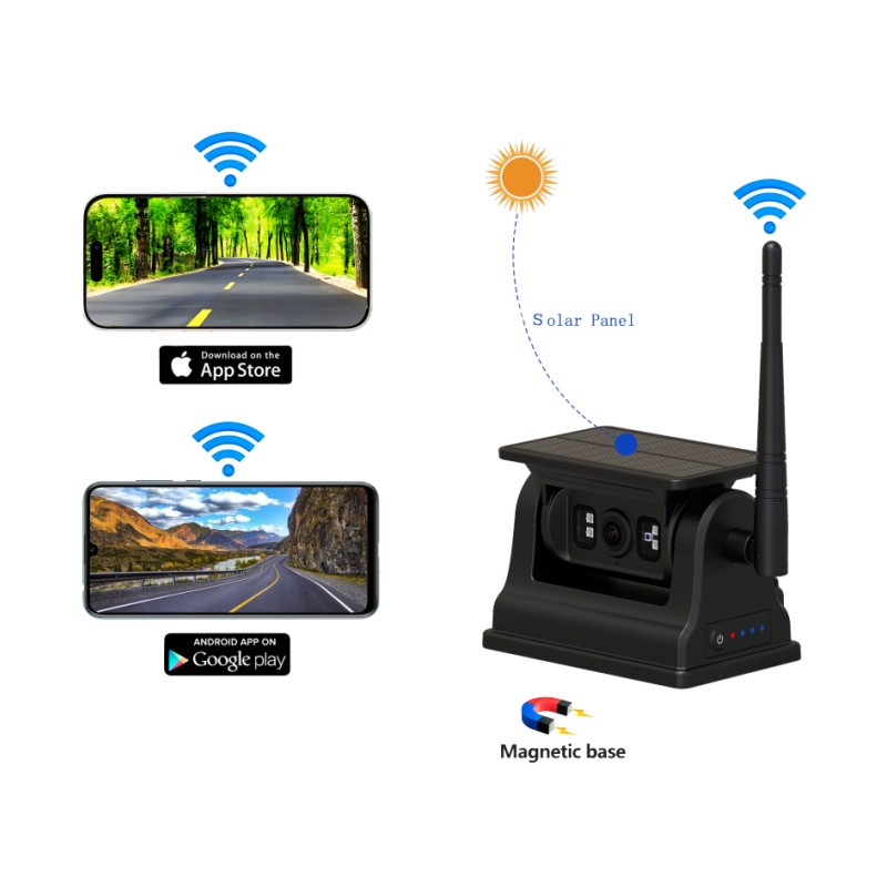 சோலார் சார்ஜிங் மற்றும் மேக்னடிக் மவுண்ட் உடன் Android iOSக்கான 1080P WiFi வயர்லெஸ் ரியர் வியூ கேமரா