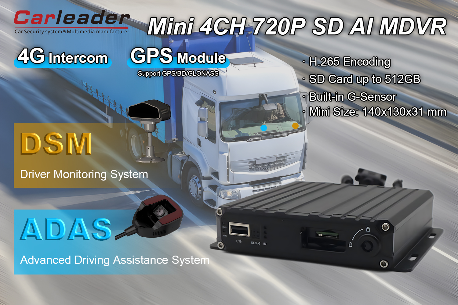 4CH AHD 1080P SD கார்டு AI MDVR ஆதரவு DSM ADAS