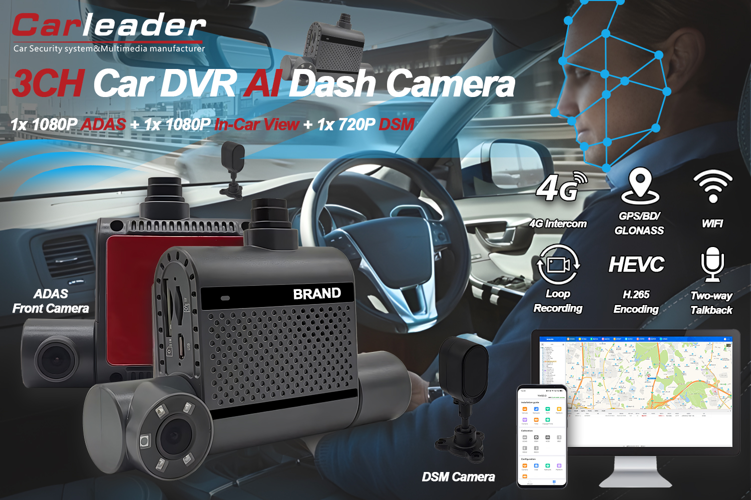 ADAS மற்றும் DSM உடன் 4G Dual AI Dash கேமரா