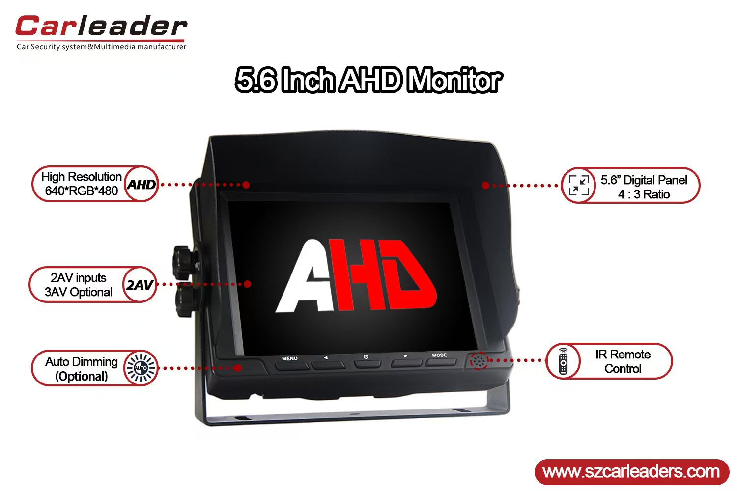 புதிய 5.6 அங்குல AHD DASH மவுண்ட் ரியர் வியூ மானிட்டர்
