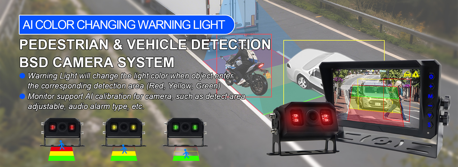 AI Blind Spot Detection System உடன் நிறம் மாறும் எச்சரிக்கை ஒளி